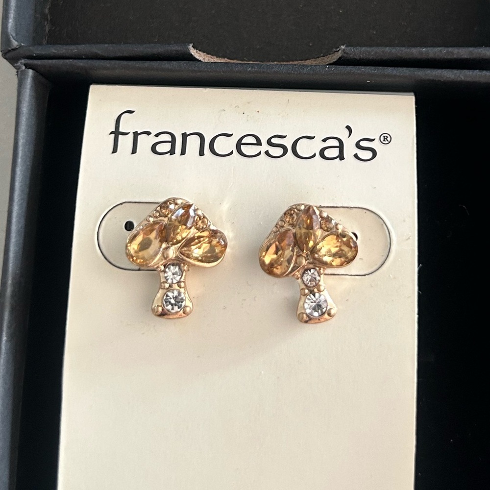 Francesca's Collections Gold Mushroom Crystal Stud Earrings